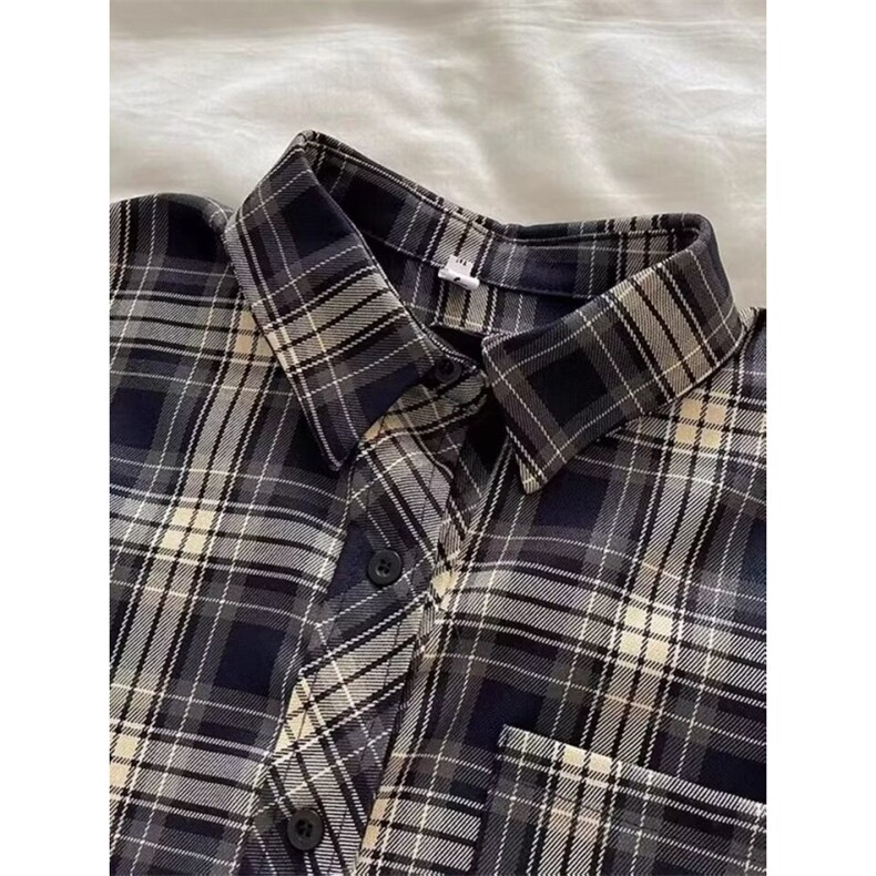 1506/QC020/P32新款美式复古条纹翻领春季长袖衬衣潮流情侣上衣,男装衬衫,星座1506