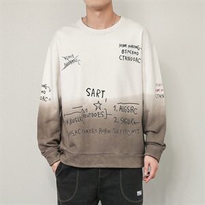 男士运动潮流渐变宽松韩版印花休闲圆领卫衣春秋季DF17T图片