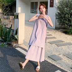 紫色假两件拼接无袖连衣裙女2025年夏季新款慵懒风减龄显瘦背心裙，女装连衣裙，2C213