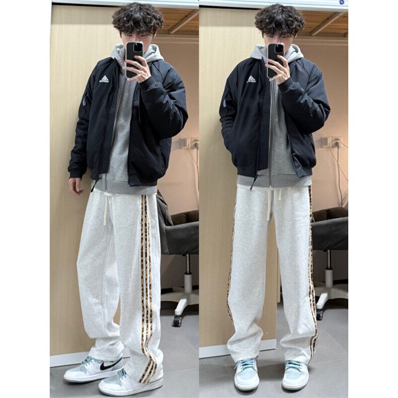 【有货】JRK83CC-特P45加绒豹纹三条杠裤子男加厚条纹卫裤,男装休闲裤,星座1007（原301D）