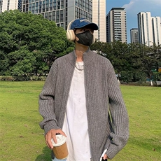 立领双拉链针织开衫男秋冬慵懒风宽松纯色百搭毛衣外套M7351，男装针织衫/毛衣，星座1116A-1（原606A）
