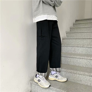 日系阔腿裤韩版百搭夏季休闲裤男ins港风宽松格子拼接 K1323-P30图片