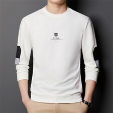 中青年男士圆领卫衣2023春季新款宽松长袖休闲运动印花上衣服外套图片