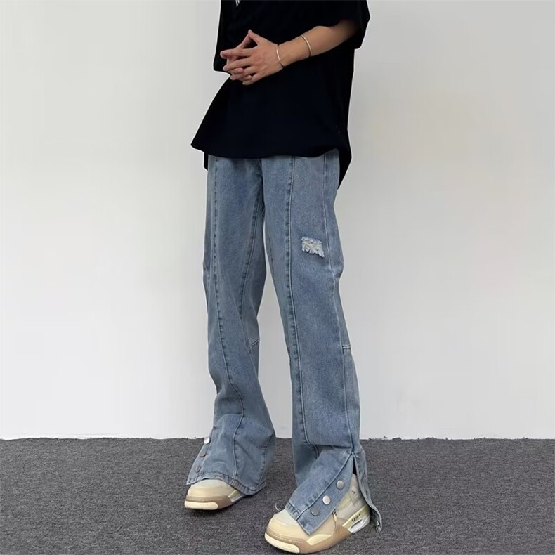 欧美风高街刺绣排扣开叉牛仔裤男女宽松潮嘻哈炸街长裤N0889-P43,男装牛仔裤,星座308B-2