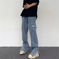 欧美风高街刺绣排扣开叉牛仔裤男女宽松潮嘻哈炸街长裤N0889-P43，男装牛仔裤，星座308B-2