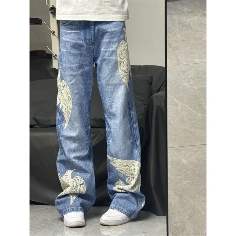 【有货】N6014LL-特P65蕾丝和平鸽贴布刺绣牛仔裤男女款裤子,男装牛仔裤,星座1007（原301D）