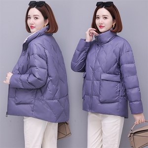 时尚保暖女士棉服 简约立领长袖纯色外套 冬季必备单品图片
