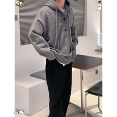 重磅秋冬装北极绒开衫毛衣美式复古休闲慵懒风针织衫加厚连帽外套，男装针织衫/毛衣，电商A486-1