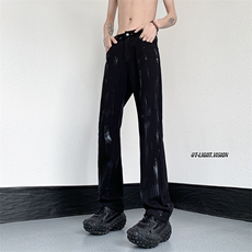 B221美式ins高街暗黑小众喷墨休闲直筒牛仔裤LK23040-P60控78，男装牛仔裤，电商B221