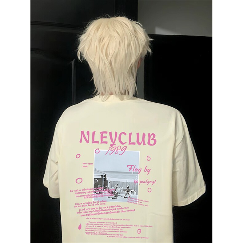 抖音得物供货210克现货宽松纯棉美式潮牌印花落肩袖纯棉T恤AT2145图片