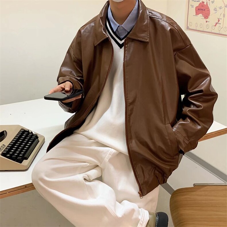 美式复古pu皮衣男士秋季痞帅休闲夹克ins港风宽松外套JK8844-P65,男装夹克,星座1008