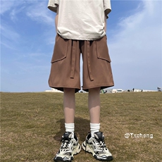 ins男生简约百搭冰丝短裤飘带宽松五分裤B315-K23323-p45控58，男装休闲裤，电商B315