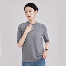 2025年秋季圆领常规街头时尚百搭通勤中袖，女装T恤，硕诚羊绒