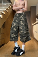 迷彩牛仔七分裤X7117-TP45男夏季潮牌多口袋美式直筒休闲短裤，男装牛仔裤，电商A102