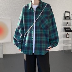 衬衫男秋季新款港风宽松大码磨毛格子长袖衬衣CS6638-特P29，男装衬衫，星座214-3