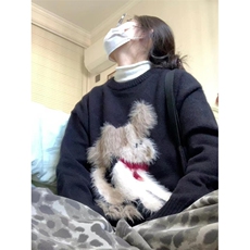 学院风可爱小狗提花软糯毛衣女秋冬季毛茸茸宽松套头针织衫M6394，男装针织衫/毛衣，星座1116A（原606A-3）