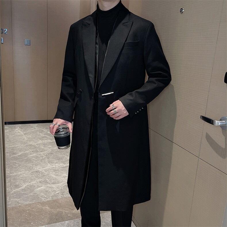 秋冬英伦气质韩版中长款西装大衣男休闲假两件长款西服XZ0085P168,男装西服套装,电商B267