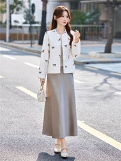 主推现货春装新款新中式简约时尚通列减龄休闲组合套装两件套，女装套装/套裙，韩美纤衣