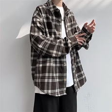 格子衬衫男韩版潮流学院风痞帅2025秋季新款ins宽松外套CY025-P30，男装衬衫，星座412