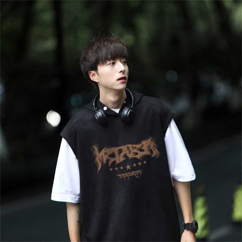 麂皮绒连帽背心坎肩男T恤美式港风JLB3177-P30控48图片