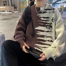 日系潮牌撞色圆领毛衣男春秋季流百搭套头休闲针织衫MY7022/P45，男装针织衫/毛衣，星座506