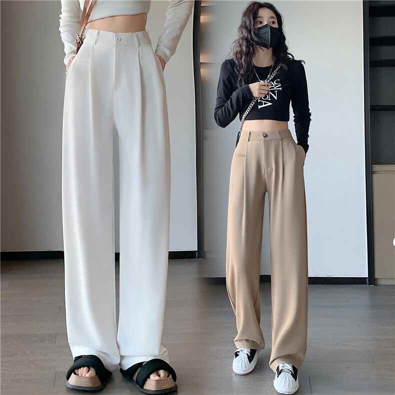 高级感西装裤女春秋2024新款高腰垂感阔腿裤宽松显瘦窄版拖地长裤,女装休闲裤,梦白服饰厂