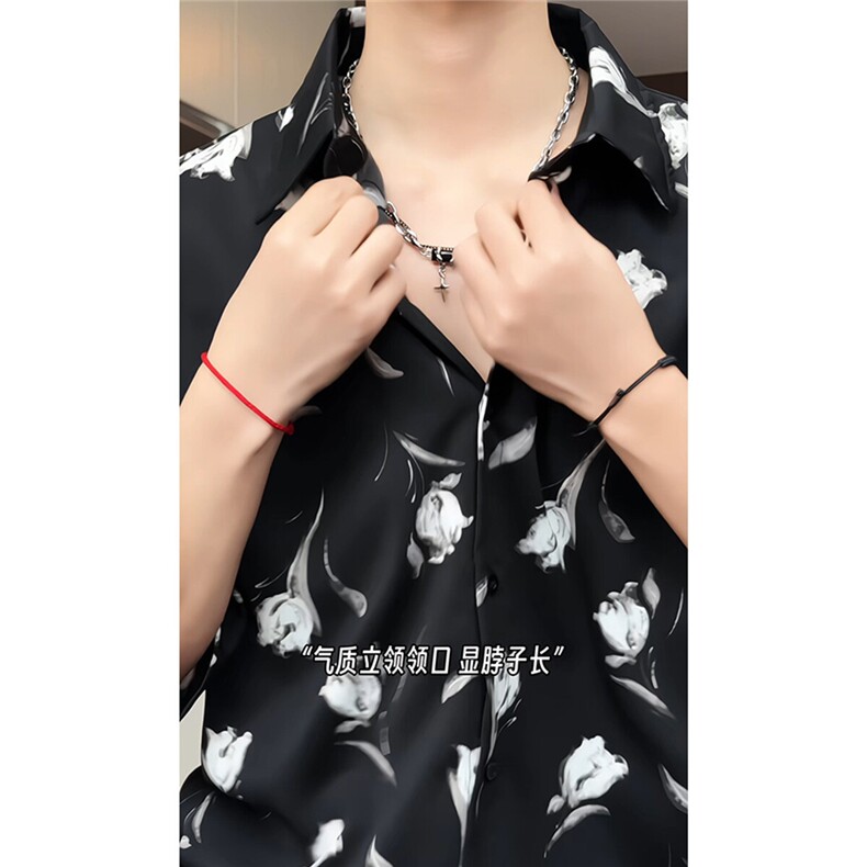 短袖衬衫男+短裤男潮流休闲套装男M-5XL大码TZ78712P50控98模特图图片