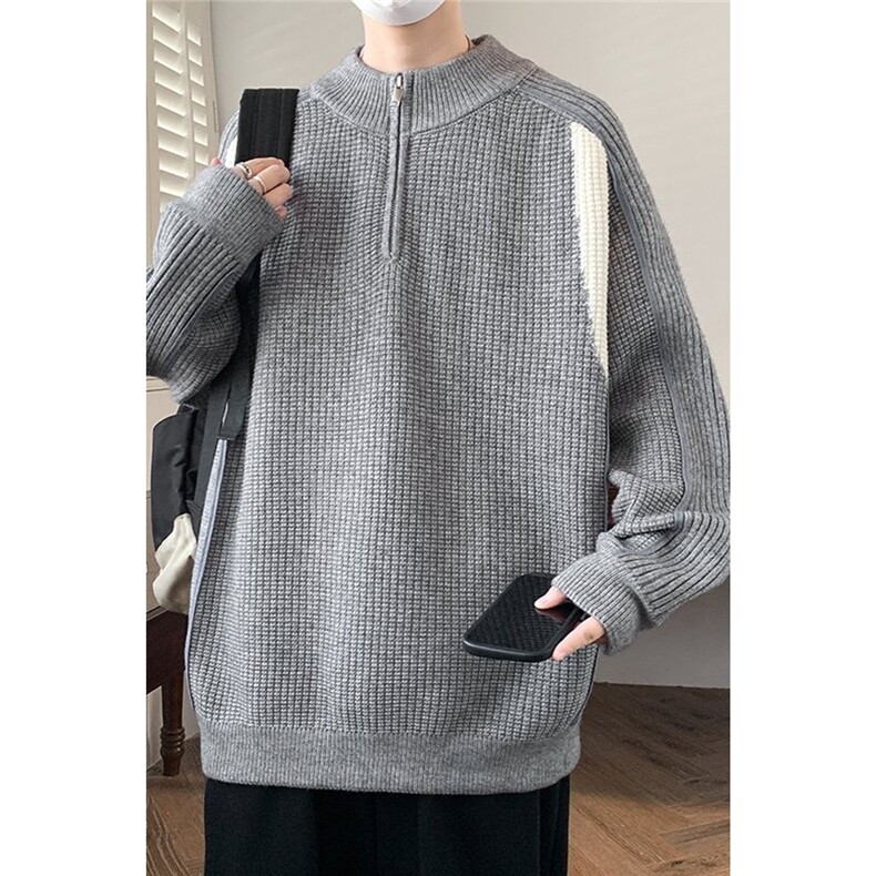 25755-P75冬半高拉链领针织衫毛衣男撞色立领外套,男装针织衫/毛衣,电商D310B