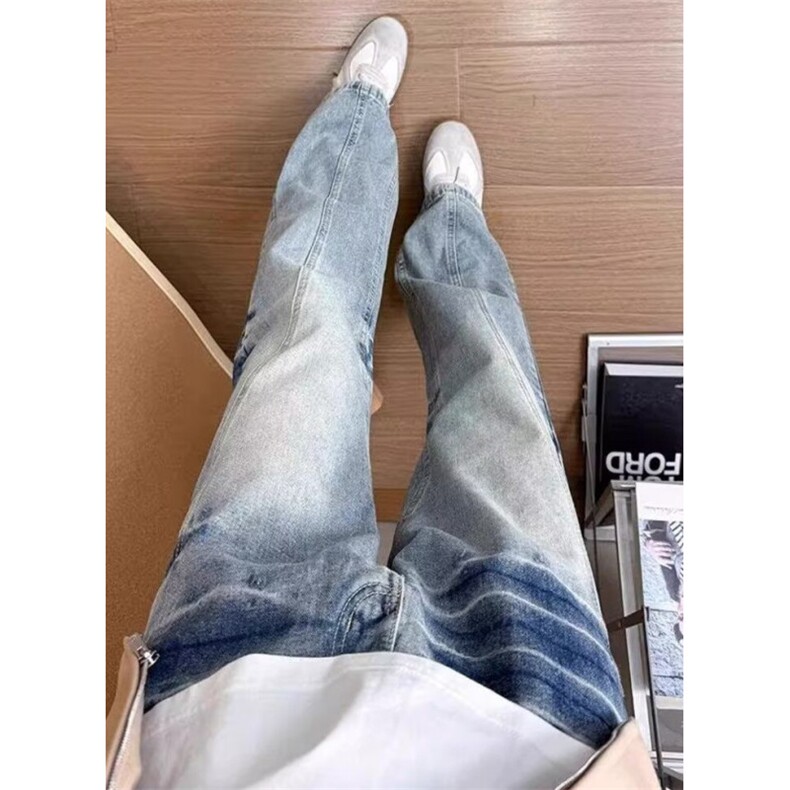 水洗闪电纹牛仔裤男直筒美式vibe风裤子设计感微喇叭裤 NG980图片