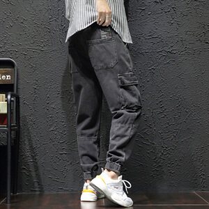 2021新款日系潮流大码男瓷砖墙工装九分裤束脚牛仔裤K002-P65图片