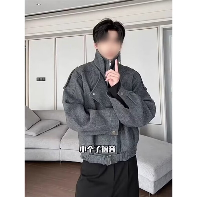 W10512-P80网图现货潮流百搭流行时尚毛呢双层外套原宿简约夹克,男装夹克,星座1608