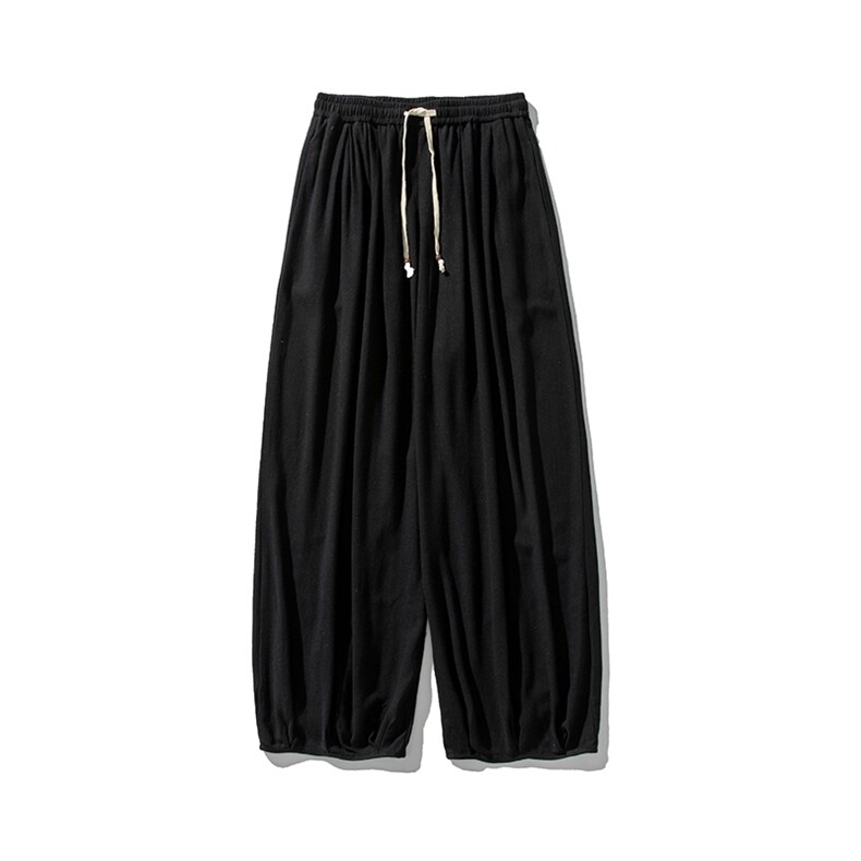 白底平铺夏季大码日系风亚麻休闲裤特宽直筒阔腿裤K303/P75,男装休闲裤,钱塘713