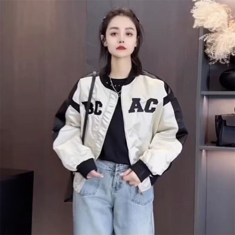 美式复古撞色棒球服女士2025秋季新款高级感短款外套宽松夹克上衣,男装夹克,星座1210-1