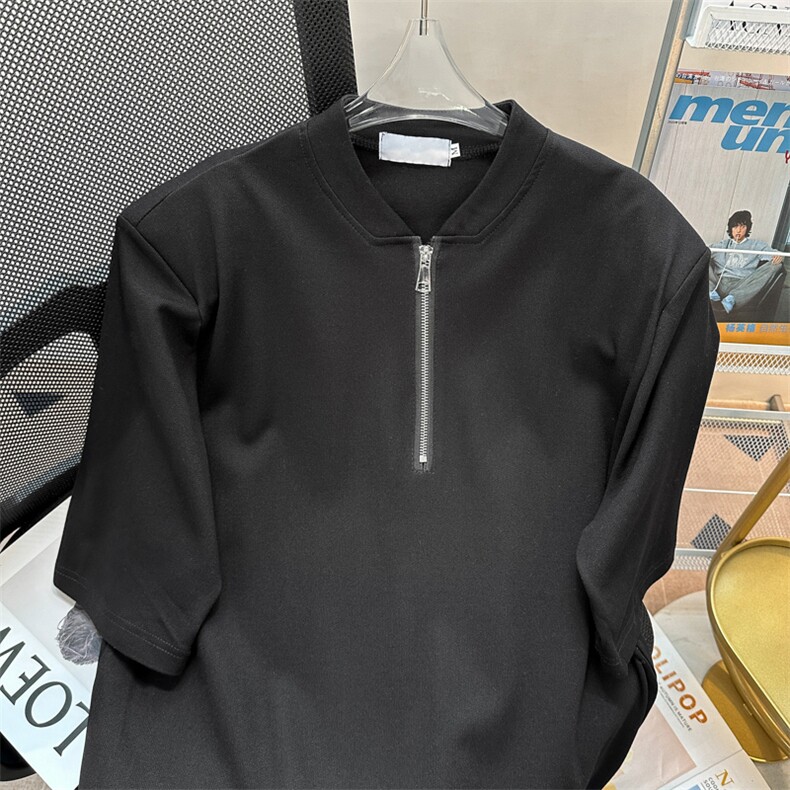 夏季薄款半拉链短袖男立领休闲潮牌痞帅复古ins美式T恤T50411-p33,男装T恤,星座1008-1
