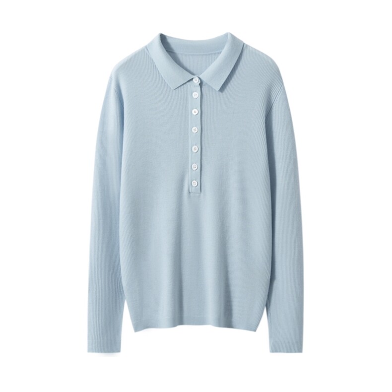 2025百搭时尚简约针织衫polo领半开空套头针织衫，女装针织衫/毛衣，臻维羊绒