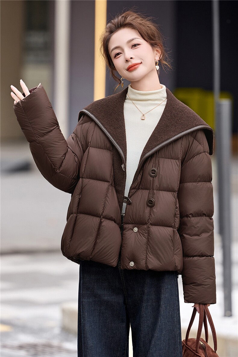 【现货现货】2025冬季新款短款羽绒服加厚保暖大翻领外套90白鸭绒,女装羽绒服,一安秀