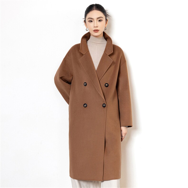 2025秋冬百搭时尚简约翻领四扣羊绒大衣，女装羊绒大衣，黛娇羊绒
