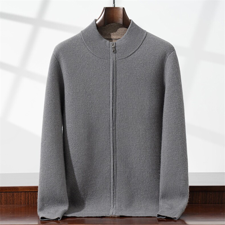 简约针织衫男毛线衫2024年秋季立领拉链开衫羊绒衫，男装羊绒开衫，宏杨羊绒