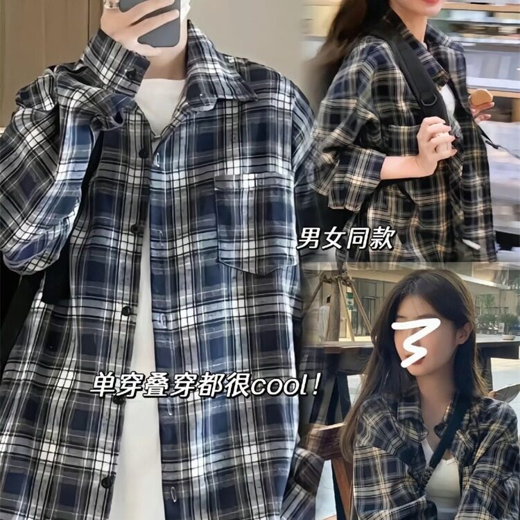 复古格子衬衫男春季新款美式长袖上衣cleanfit薄外套LJ8211-P35,男装衬衫,星座1008