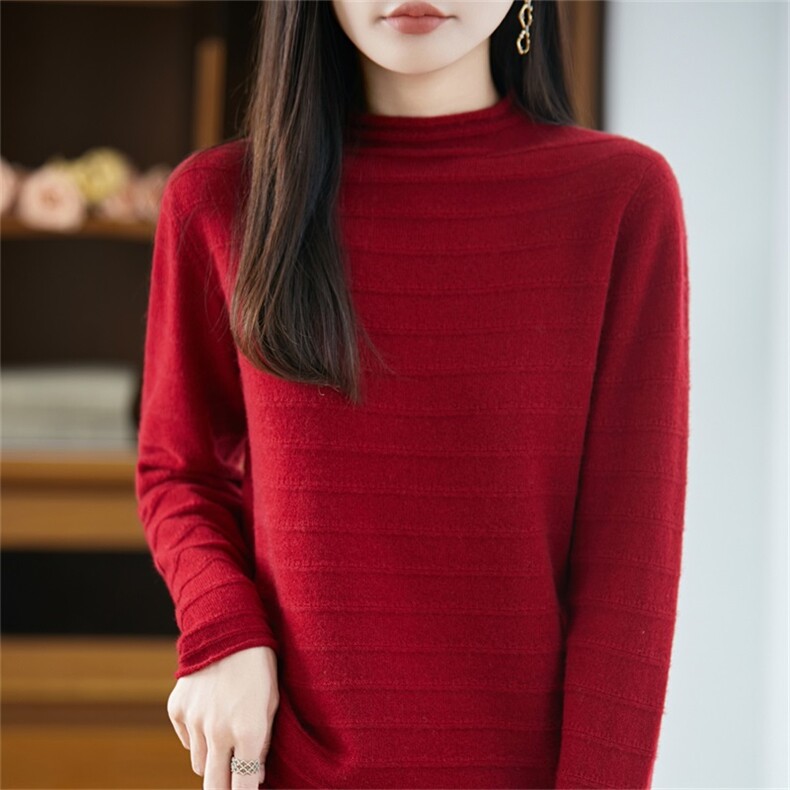 静奢半高领纯羊毛衫女2025新款法式高端套头显瘦针织打底衫毛衣潮,女装羊毛衫,迅太羊绒