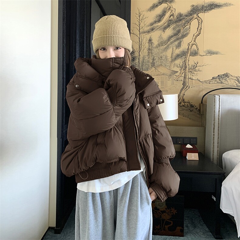 时尚设计感短款羽绒服女款冬季2025新款小个子洋气面包服连帽外套,女装羽绒服,2C316