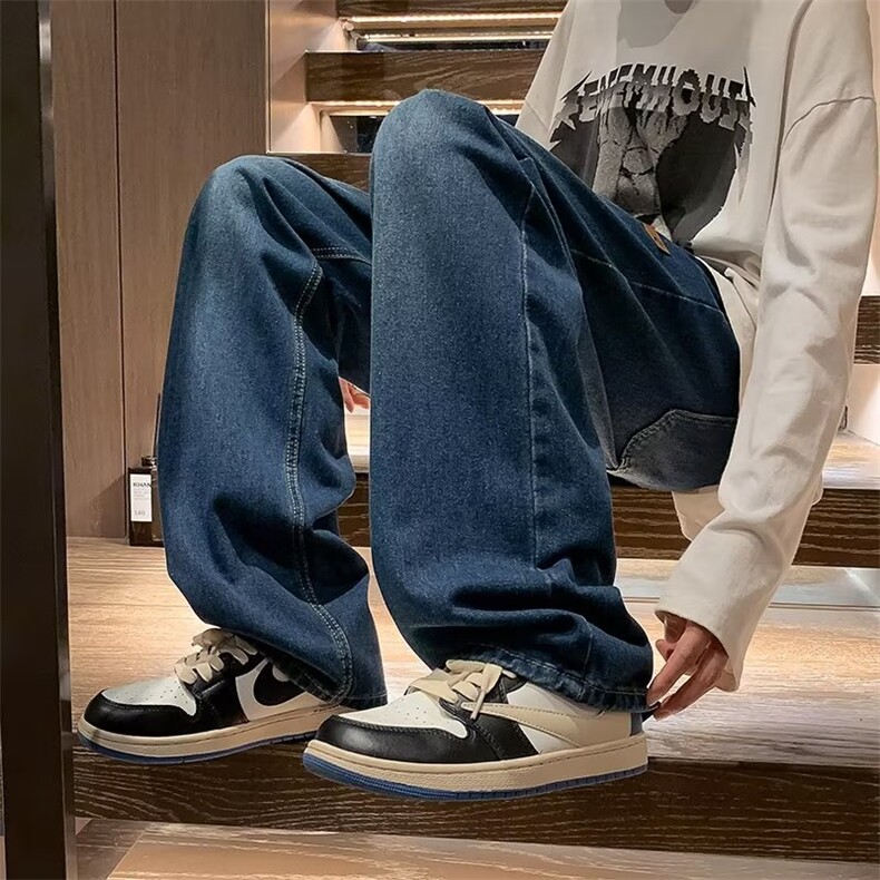 GN5336P48水洗做旧复古松紧腰直筒牛仔裤日系港风宽松显瘦休闲裤，男装牛仔裤，星座1108-5