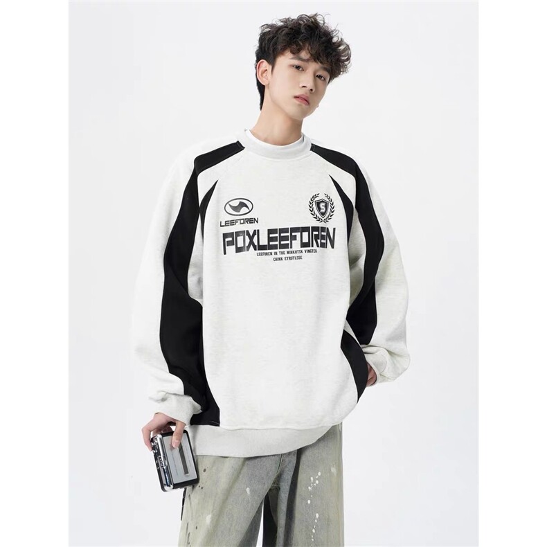 美式复古拼色卫衣男秋冬季圆领机车风休闲运动痞帅上衣服WY119,男装工装外套,星座208-5