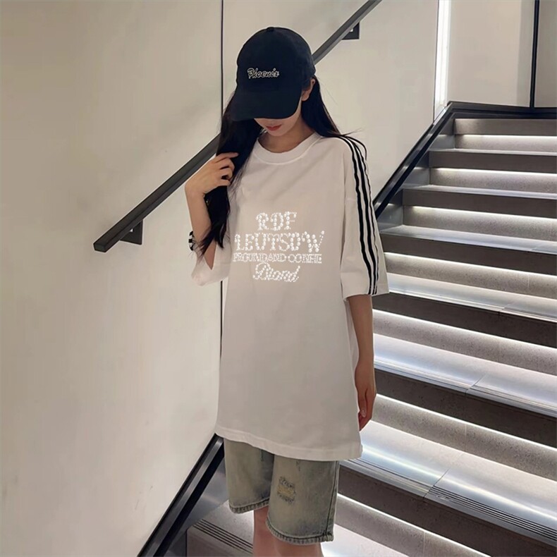 抖音得物高品质二开240克宽松纯棉美式潮牌三条杠织带短袖T恤,男装T恤,电商A486