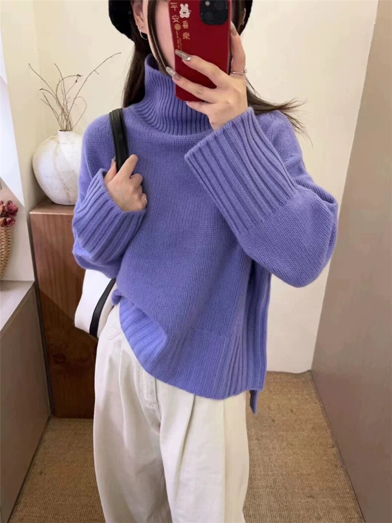 高领羊毛衫女宽松加厚慵懒风打底针织廓形毛衣,女装羊毛衫,思途羊绒