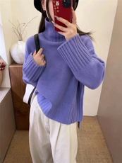 高领羊毛衫女宽松加厚慵懒风打底针织廓形毛衣，女装羊毛衫，思途羊绒