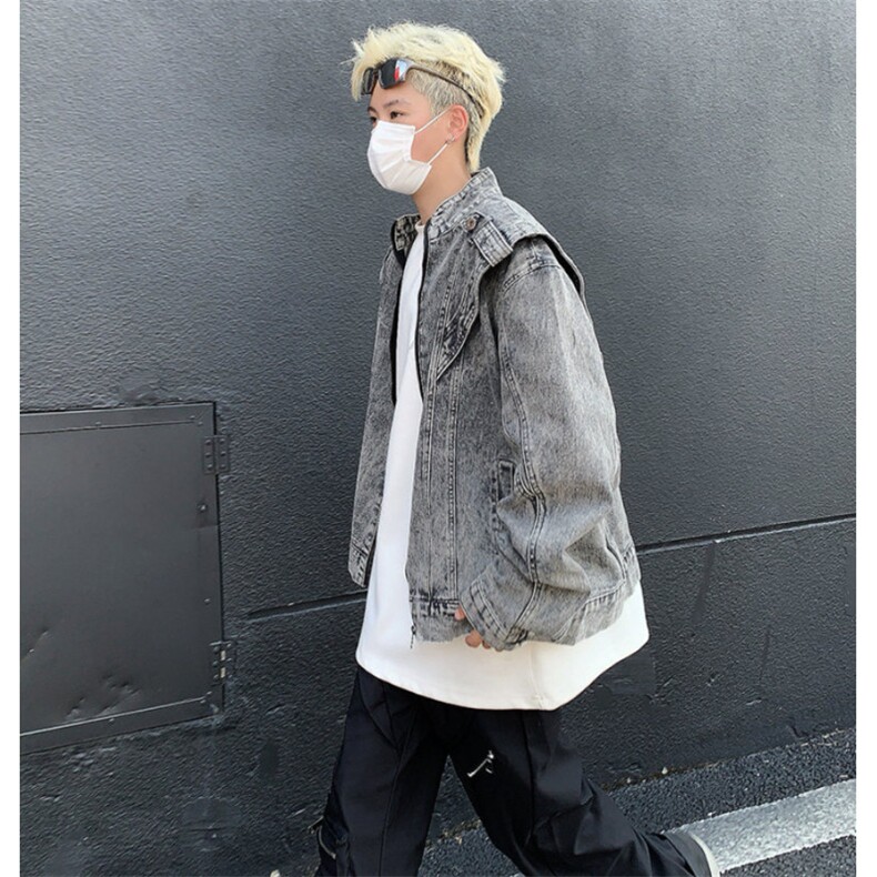 复古重工拼接短款牛仔外套潮牌街头cleanfit机车服夹克男女-Y8636,男装工装外套,星座601-2