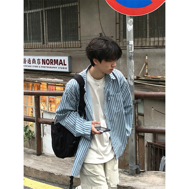 特P52 无差价新款秋季潮流百搭条纹长袖衬衫-HS2305 港风街头图片