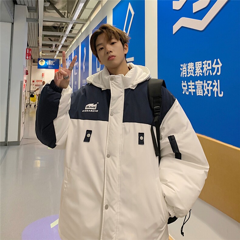 EQ333 可脱卸帽子撞色工装棉衣外套男2024新款冬季冲锋衣棉服图片
