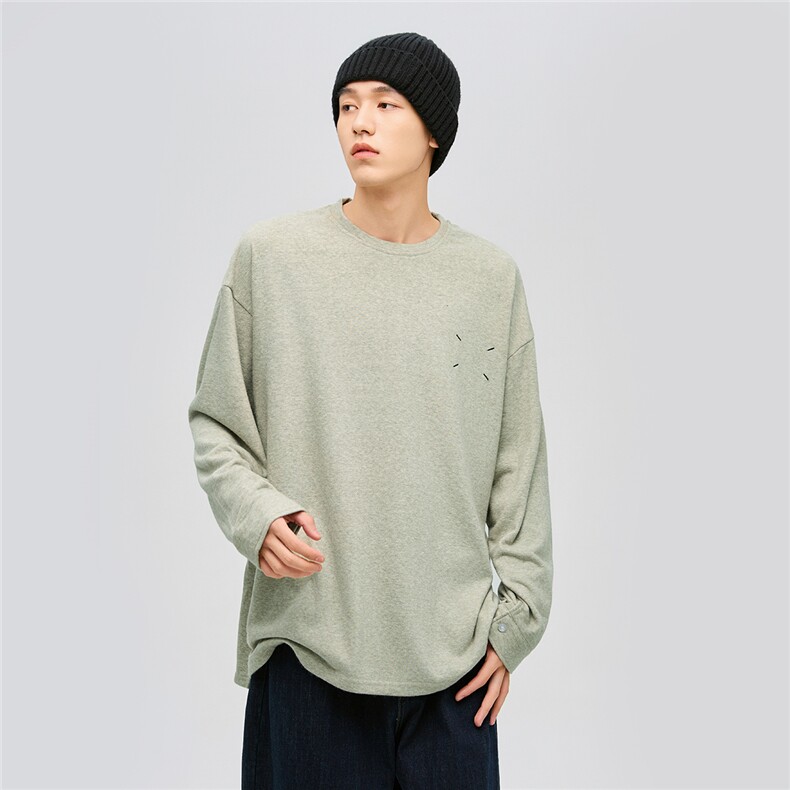 23004-P55控78高品质仿羊毛四点刺绣打底衫袖子纽扣长袖t恤卫衣，男装T恤，电商B280-1（原A049）